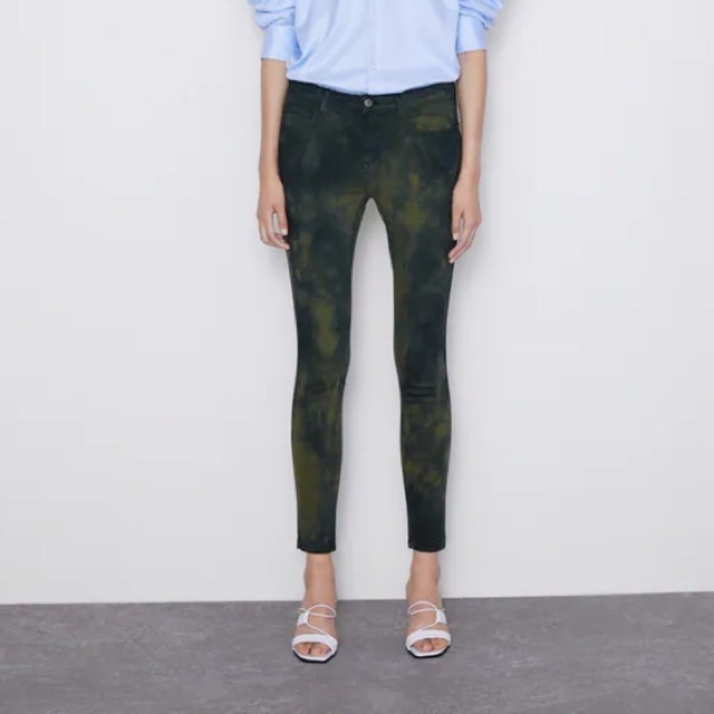 Zara denimwear green tie-dye skinny jeans